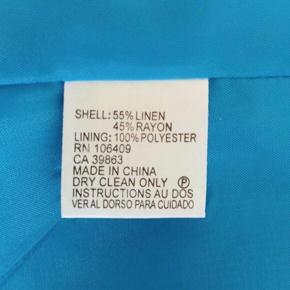 Tahari Arthur S. Levine Blue Bright One Button Closure Linen Blend Blazer EUC - Picture 8 of 8